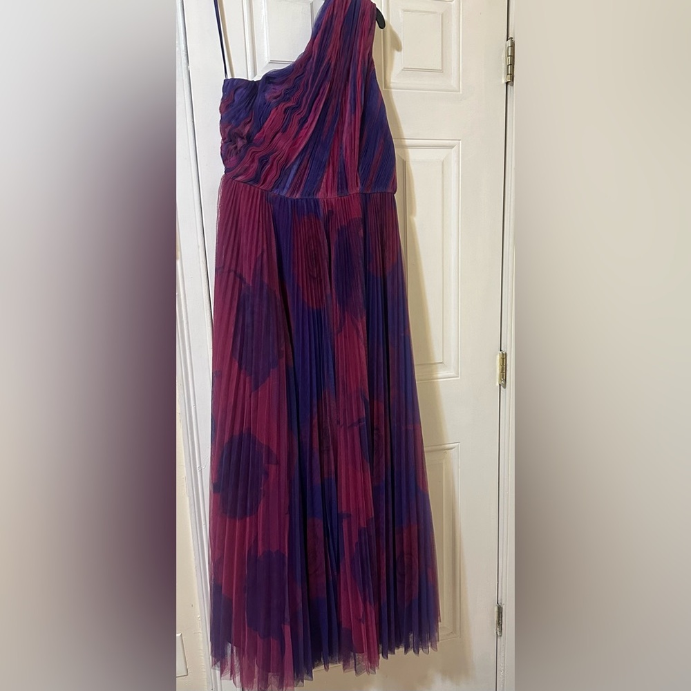 Hutch Tarina Pleated One Shoulder Gown in Vibrant Purple and Pink, New - Picture 9 of 13